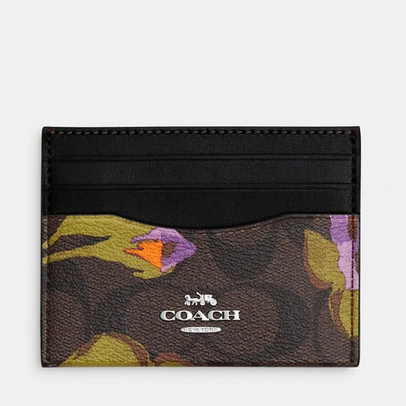 🌺 Coach Slim Id Card Case In Signature Canvas With Rose Print - Picture 3 of 9